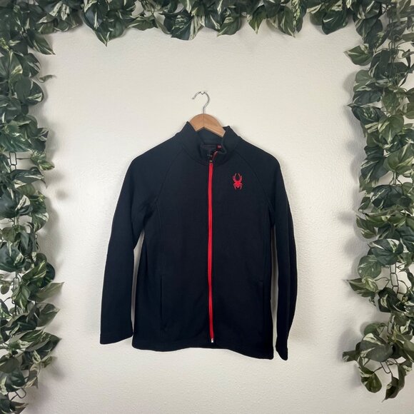 Spyder Full Zip Fleece Lined Jacket Black Red Trim Boys Size L